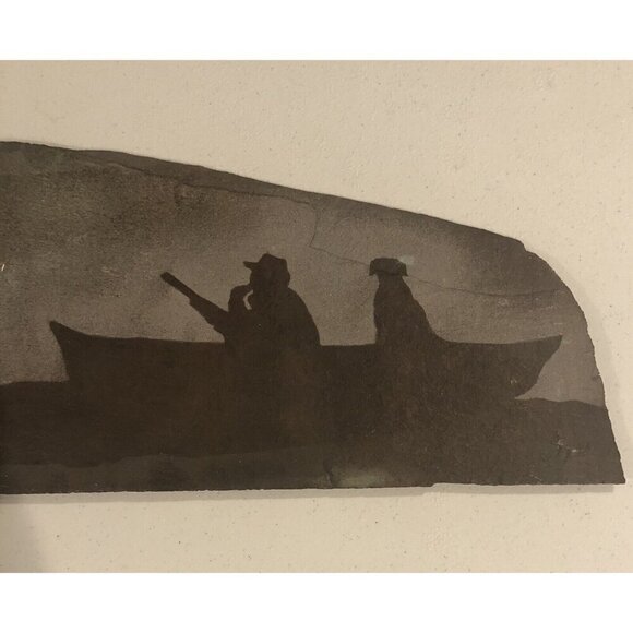 12"x6" Handcrafted Painted SLATE Silhouette Reeds Boat Hunters Original Art OOAK - Picture 3 of 4